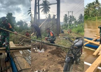 Babinsa Koramil Marisa Bantu Warga Seberangi Sungai Akibat Putusnya Jembatan Sandalan