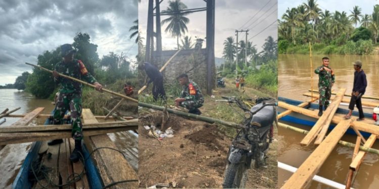 Babinsa Koramil Marisa Bantu Warga Seberangi Sungai Akibat Putusnya Jembatan Sandalan