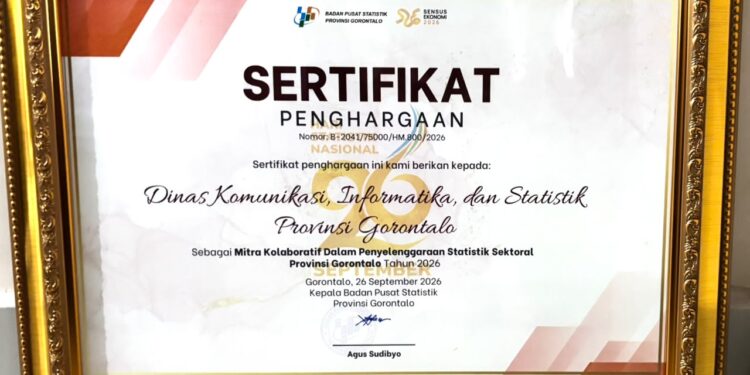Diskominfotik Gorontalo Raih Penghargaan Mitra Kolaboratif dari BPS